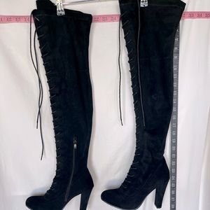 Forever-Shoe Dazzle Over the knee lace up suede high heel